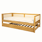 Cama de Solteiro com Cama Auxiliar em Madeira Maciça Pinus Mel Com Rattan Natural