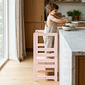 Torre de Aprendizagem Montessori 4 em 1 Rosa Cadeirão Ajustável, Mesinha de Atividades, Quadro de Desenhos Torre de Aprendizagem Montessori 4 em 1 Rosa Cadeirão Ajustável, Mesinha de Atividades, Quadro de Desenhos