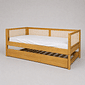 Cama de Solteiro com Cama Auxiliar em Madeira Maciça Pinus Mel Com Rattan Natural Cama de Solteiro com Cama Auxiliar em Madeira Maciça Pinus Mel Com Rattan Natural