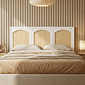 Cabeceira de Cama QUEEN 166cm Arcs Madeira e Rattan na Cor Branca