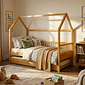 Cama Infantil Casinha Com Cama Auxiliar Bloomie em Madeira Maciça Pinus Mel
