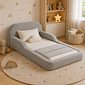 Cama Infantil de Solteiro Montessori em Espuma D28 Bouclé Cinza com Colchão Cama Infantil de Solteiro Montessori em Espuma D28 Bouclé Cinza com Colchão
