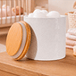 Pote Porta Algodão Cotonete Organizador Objetos Cerâmica Tampa de Bambu Kit Higiene Bebê Pote Porta Algodão Cotonete Organizador Objetos Cerâmica Tampa de Bambu Kit Higiene Bebê