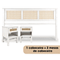 Kit Cabeceira KING + 2 Mesas de Cabeceira Gaveta e Nicho de Rattan Nature na Cor Branca Kit Cabeceira KING + 2 Mesas de Cabeceira Gaveta e Nicho de Rattan Nature na Cor Branca