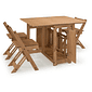 Mesa Dobrável Borboleta com 4 Cadeiras em Madeira Maciça de Pinus Cera