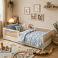 Cama Infantil de Solteiro Montessori Branca Com Rattan