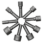 Jogo de Soquetes Canhão 9 Peças 5 a 13mm Aço Carbono Encaixe 1/4"