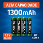 Pilha Recarregável AAA 1300 mAh C/4 und