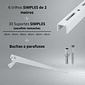 Kit 6 Trilhos Simples 200cm com 30 Suportes Simples e Parafusos e Buchas para Prateleira Kit 6 Trilhos Simples 200cm com 30 Suportes Simples e Parafusos e Buchas para Prateleira