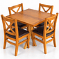 Conjunto Mesa X 80x80 Com 4 Cadeiras X Madeira Maciça com Estofado Conjunto Mesa X 80x80 Com 4 Cadeiras X Madeira Maciça com Estofado