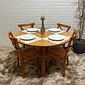 Conjunto Mesa Redonda X 120cm Com 4 Cadeiras X Madeira Maciça Mel Conjunto Mesa Redonda X 120cm Com 4 Cadeiras X Madeira Maciça Mel