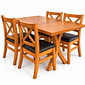Conjunto Mesa X 120x80 Com 4 Cadeiras X Madeira Maciça com Estofado Conjunto Mesa X 120x80 Com 4 Cadeiras X Madeira Maciça com Estofado
