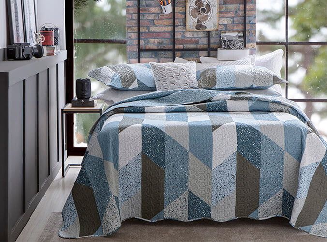 Kit 1 Cobre Leito Colcha 3 Peças Bouti Matelassê  Xadrez