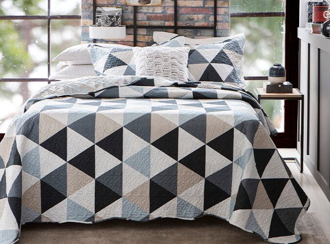 Kit 1 Cobre Leito Colcha 3 Peças Bouti Matelassê  Xadrez