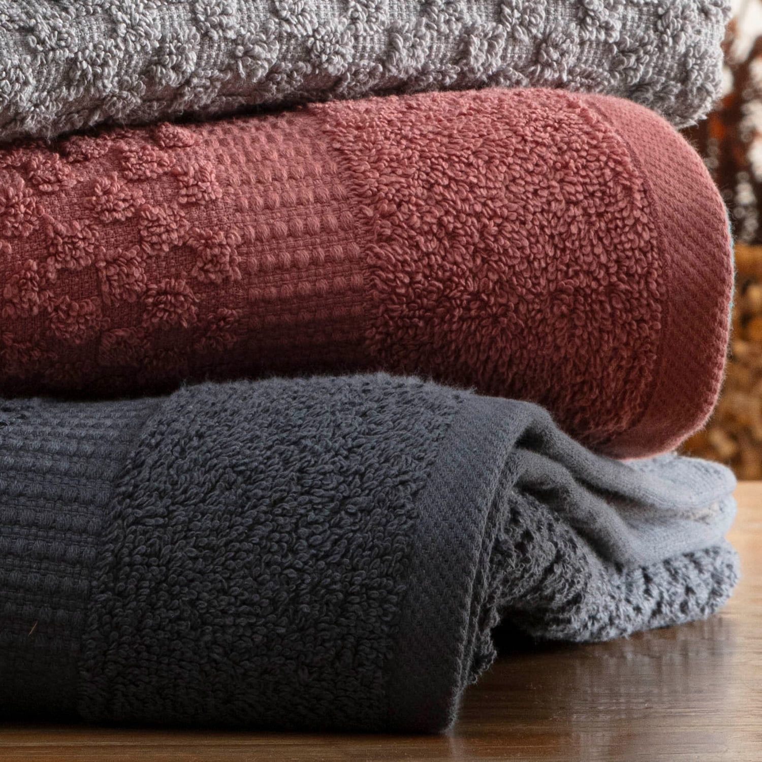 toalhas loren foto mostrando detalhes da felpa