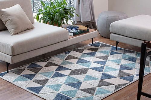 Tapete de Sala Grande em tons de Azul Cinza e Bege