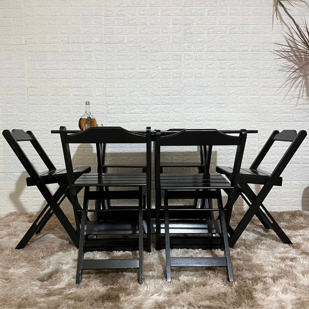 conjunto dobravel 120x70 6 cadeiras preto 6