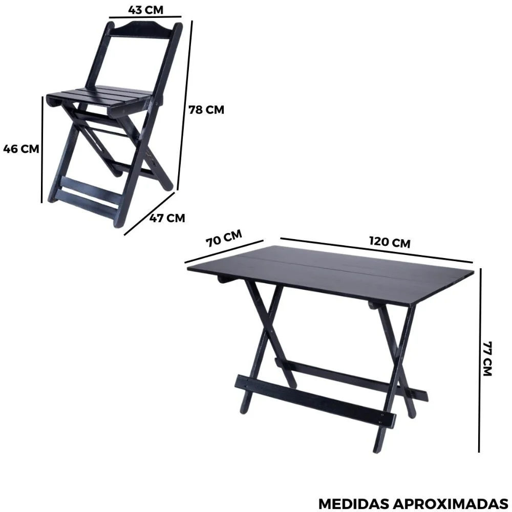 medidas conjunto dobravel 120x70 6 cadeiras preto