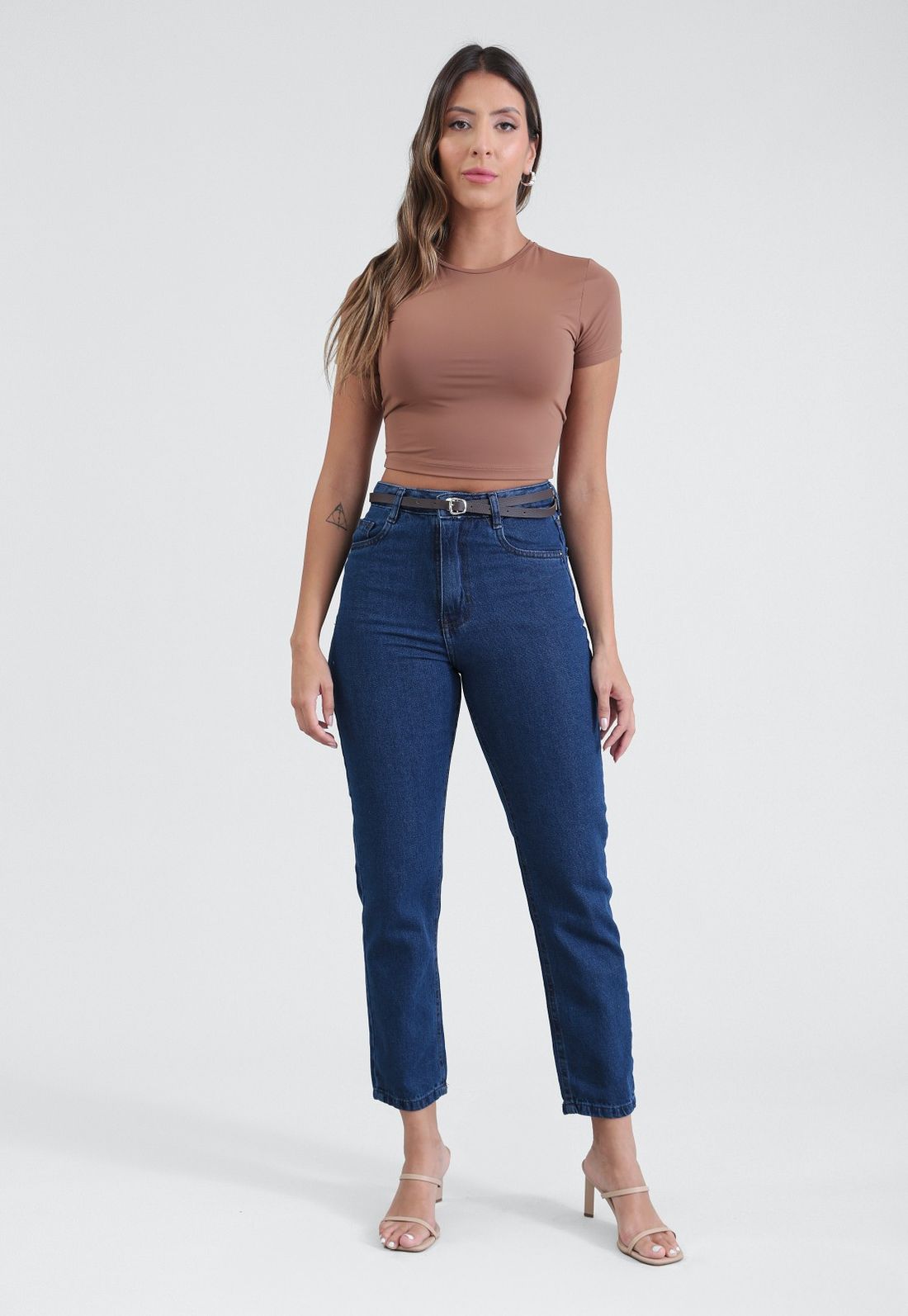 Calça Jeans Mom Com Cinto - Cor AZUL ESCURO - Tamanho 34