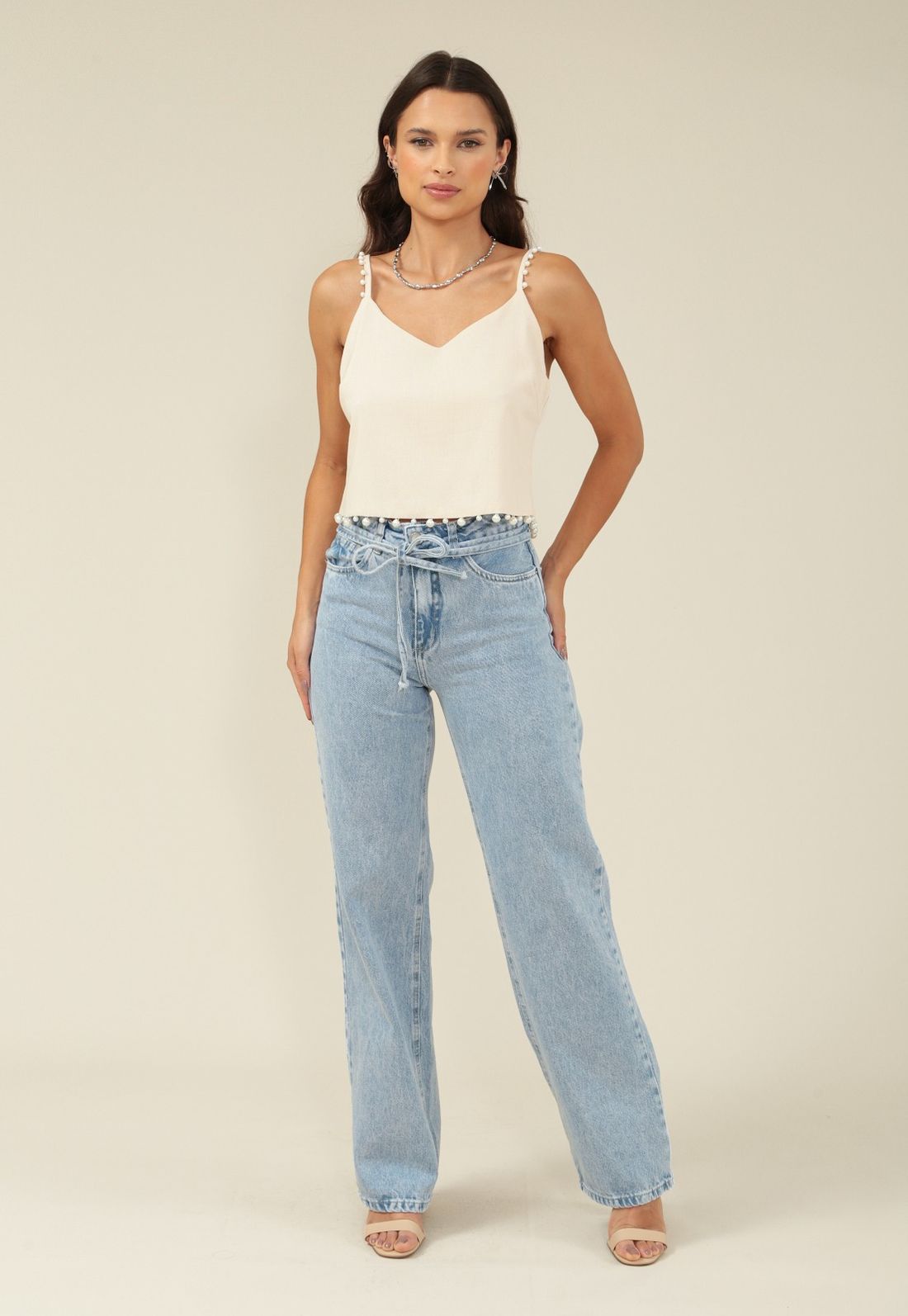 Calça Jeans Reta Com Cinto Jeans - Cor AZUL - Tamanho 34