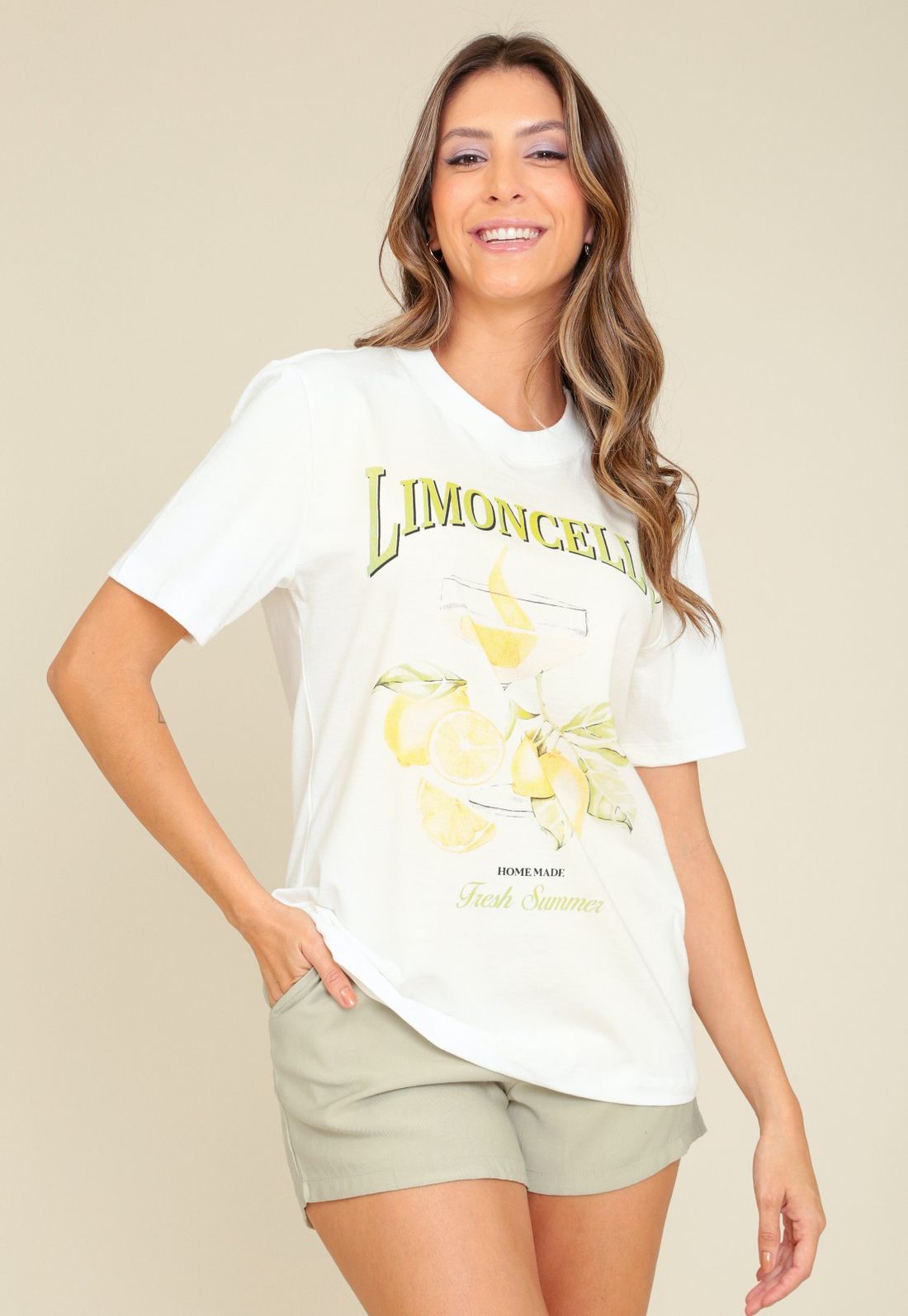 T-SHIRT OVERSIZE EM MEIA MALHA LEMONADE - Tamanho GG - Cor OFF WHITE