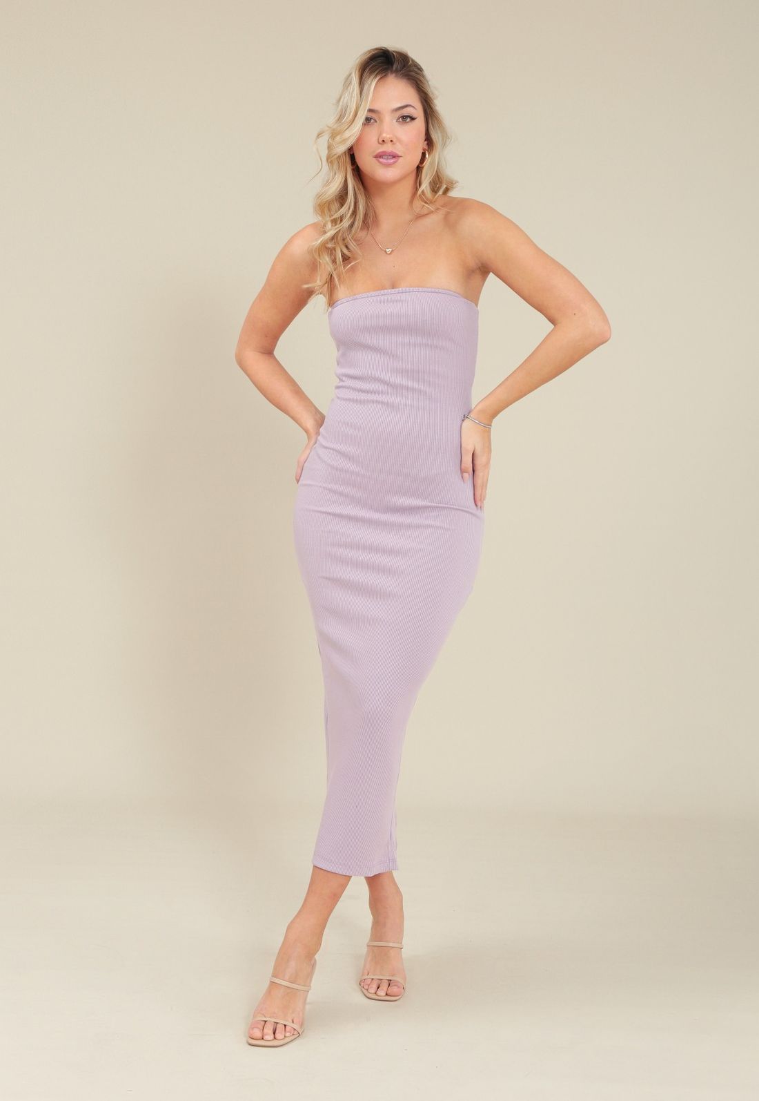 VESTIDO MIDI RIBANA TOMARA QUE CAIA FENDA - Cor LILAS - Tamanho PP