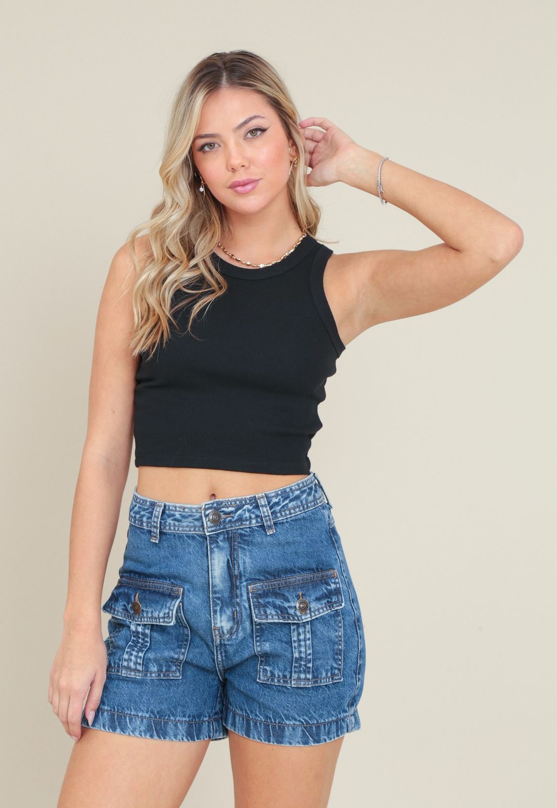 Short Jeans Bolso Frontal - Cor AZUL - Tamanho 34