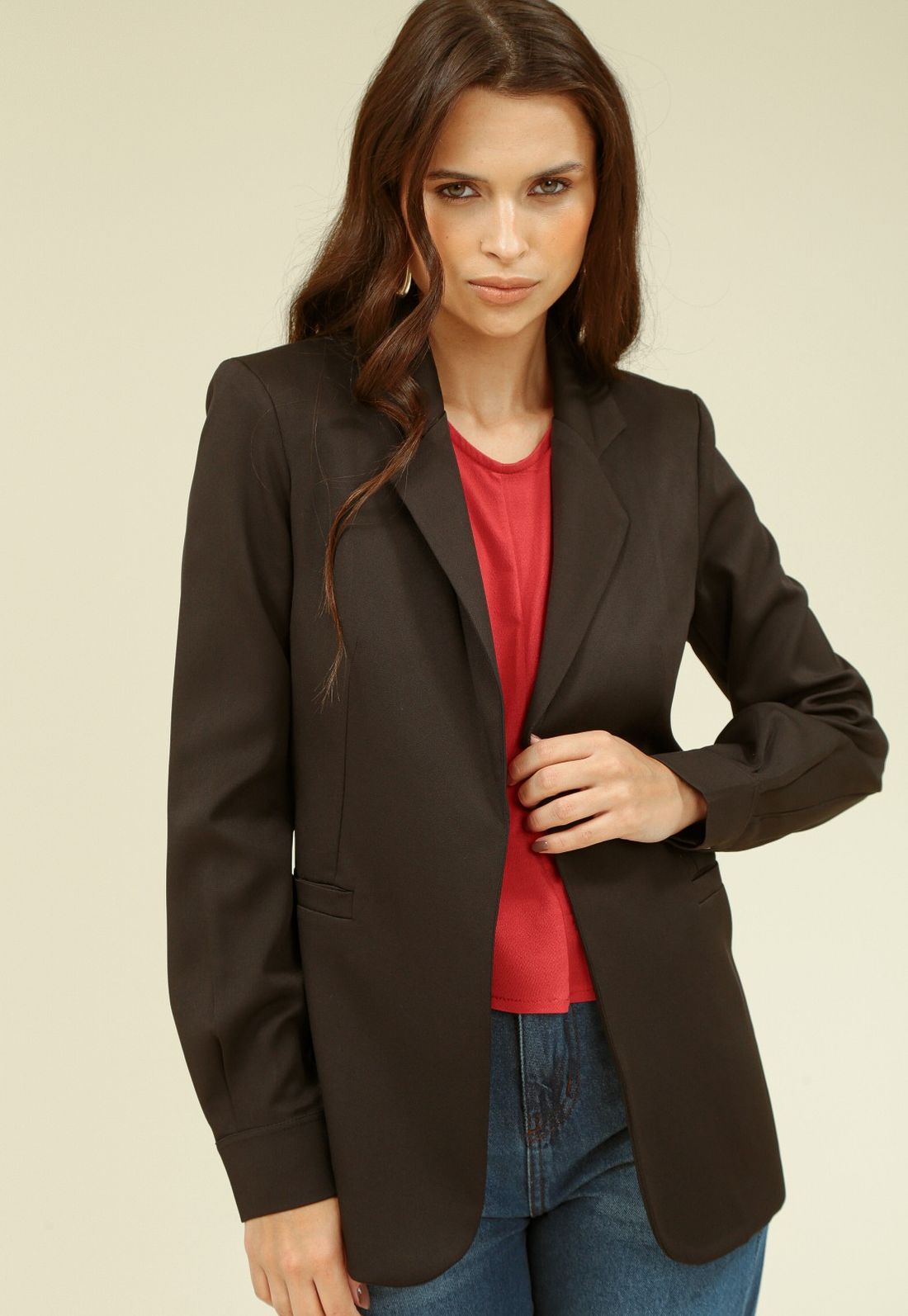 BLAZER ALFAIATARIA MANGA LONGA - Cor PRETO - Tamanho PP