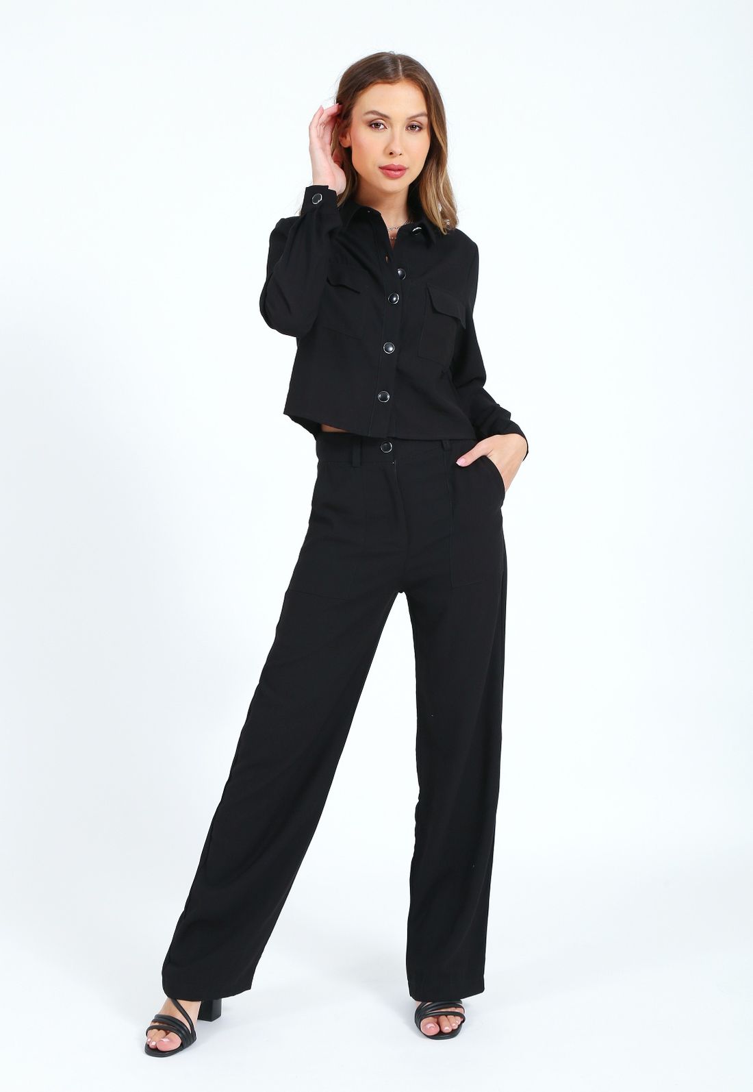 CALÇA CREPE WIDE LEG - Tamanho G - Cor PRETO