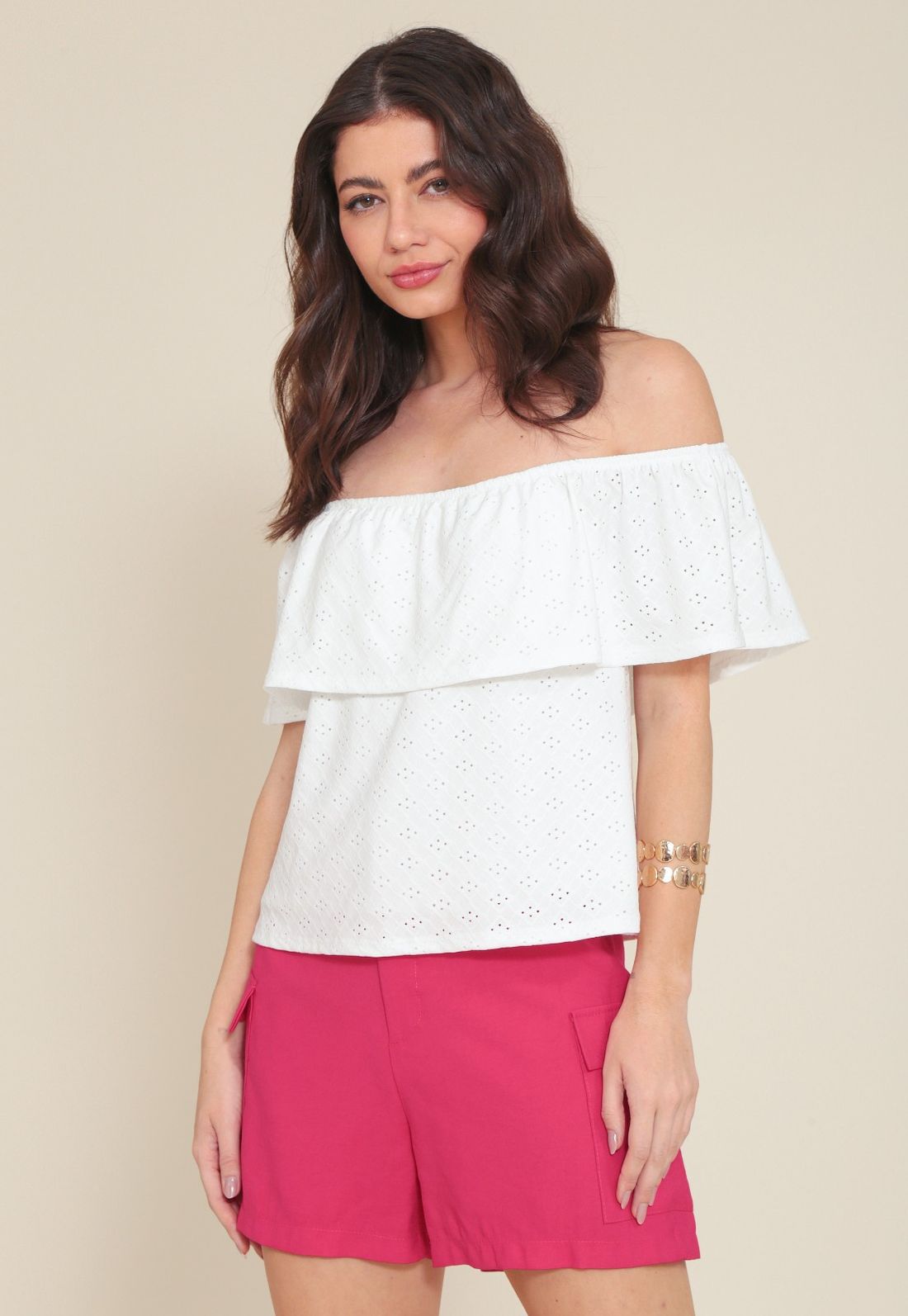 BLUSA EM MALHA LAISE DECOTE OMBRO A OMBRO - Cor OFF WHITE - Tamanho PP