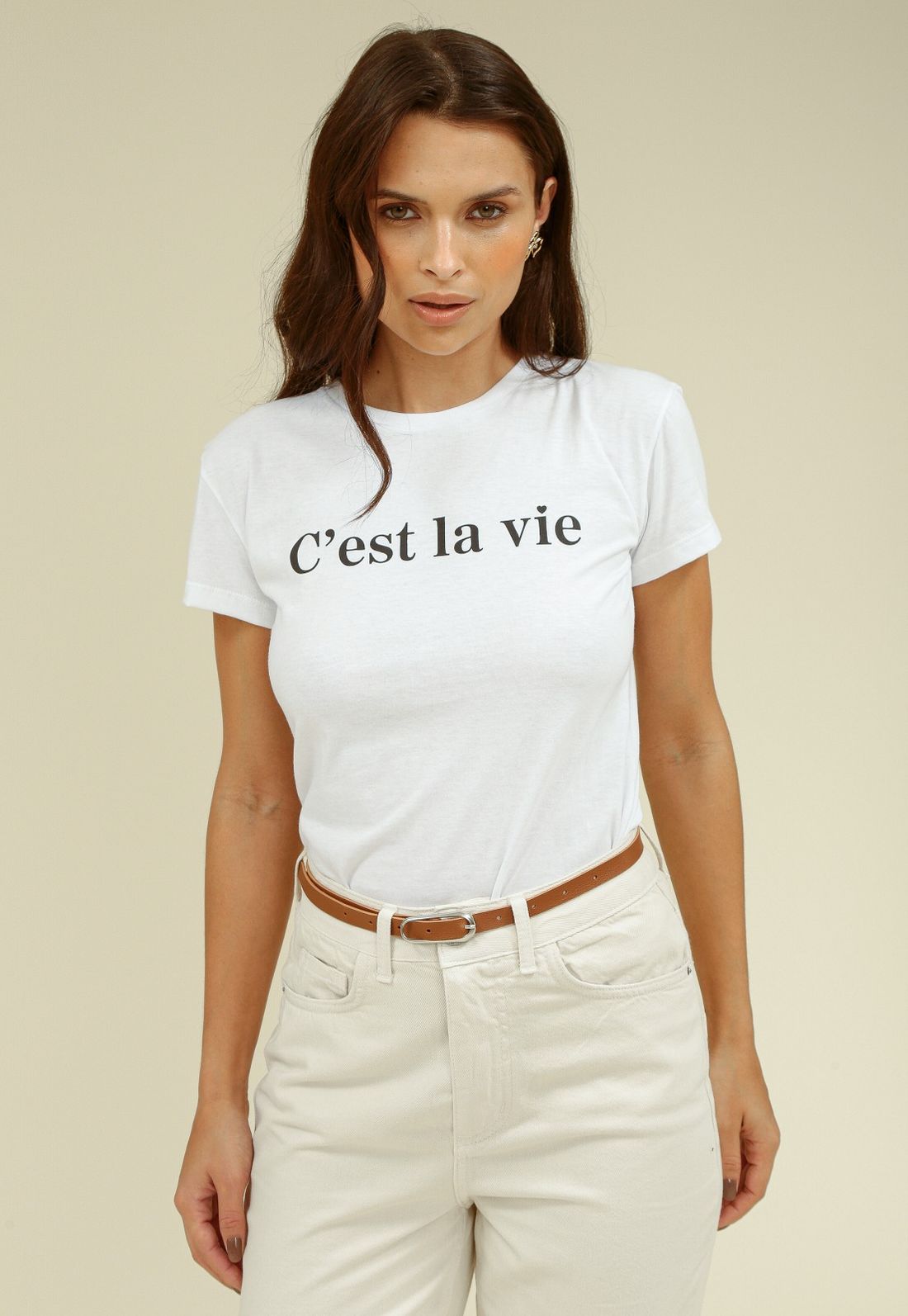 BLUSA MEIA MALHA MANGA CURTA  C`EST LA VIE - Cor BRANCO - Tamanho PP