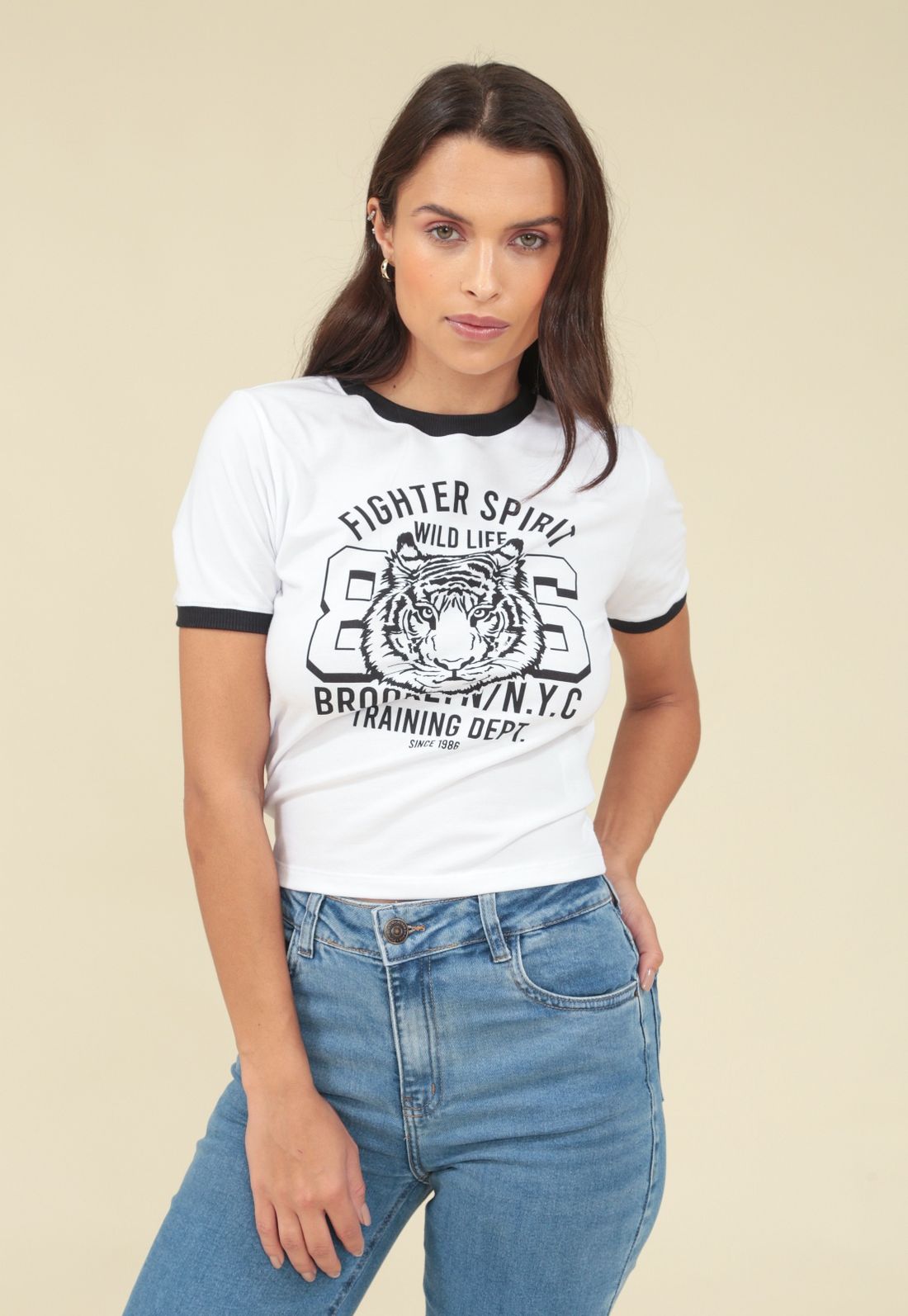 BLUSA EM COTTON MANGA CURTA TIGRE 86 - Tamanho GG - Cor BRANCO