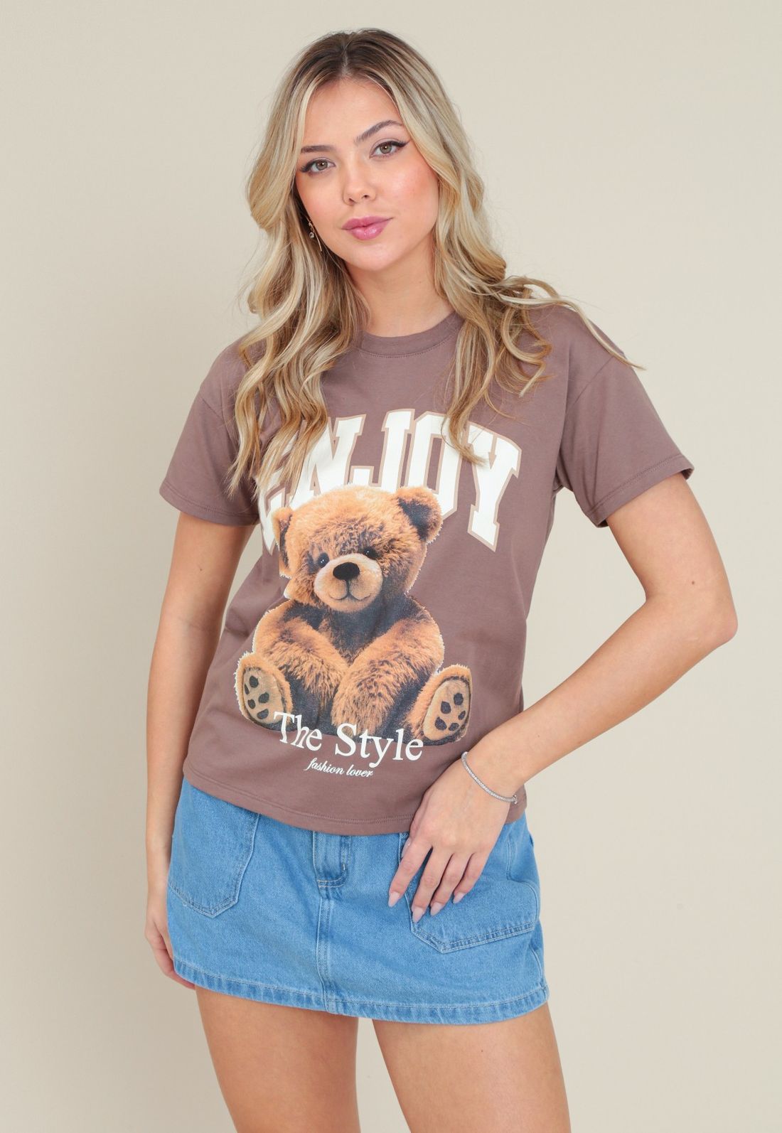 T-SHIRT EM MEIA MALHA URSO - Tamanho G - Cor MARROM