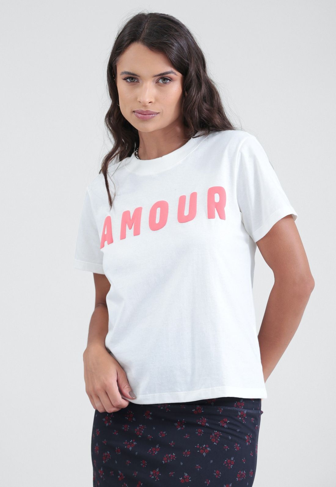 T-Shirt Em Meia Malha Manga Curta Amour - Cor OFF WHITE - Tamanho PP