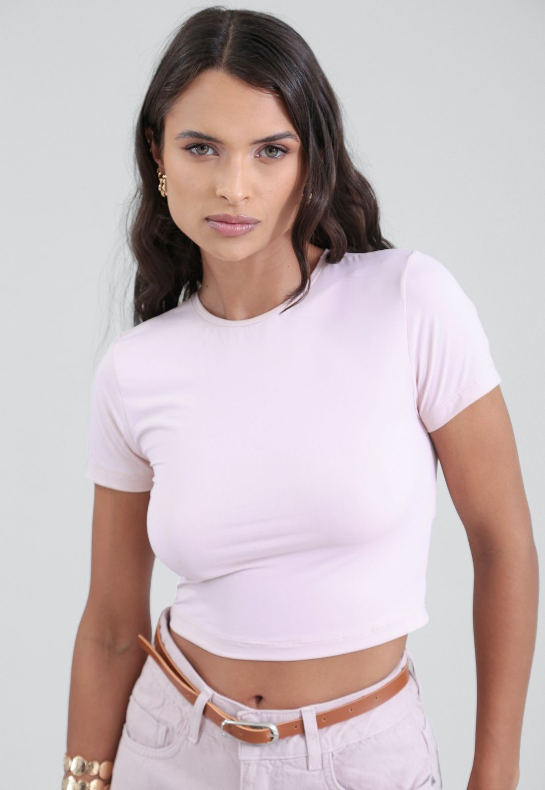 Blusa Básica Em Poliamida Manga Curta - Cor ROSA - Tamanho PP