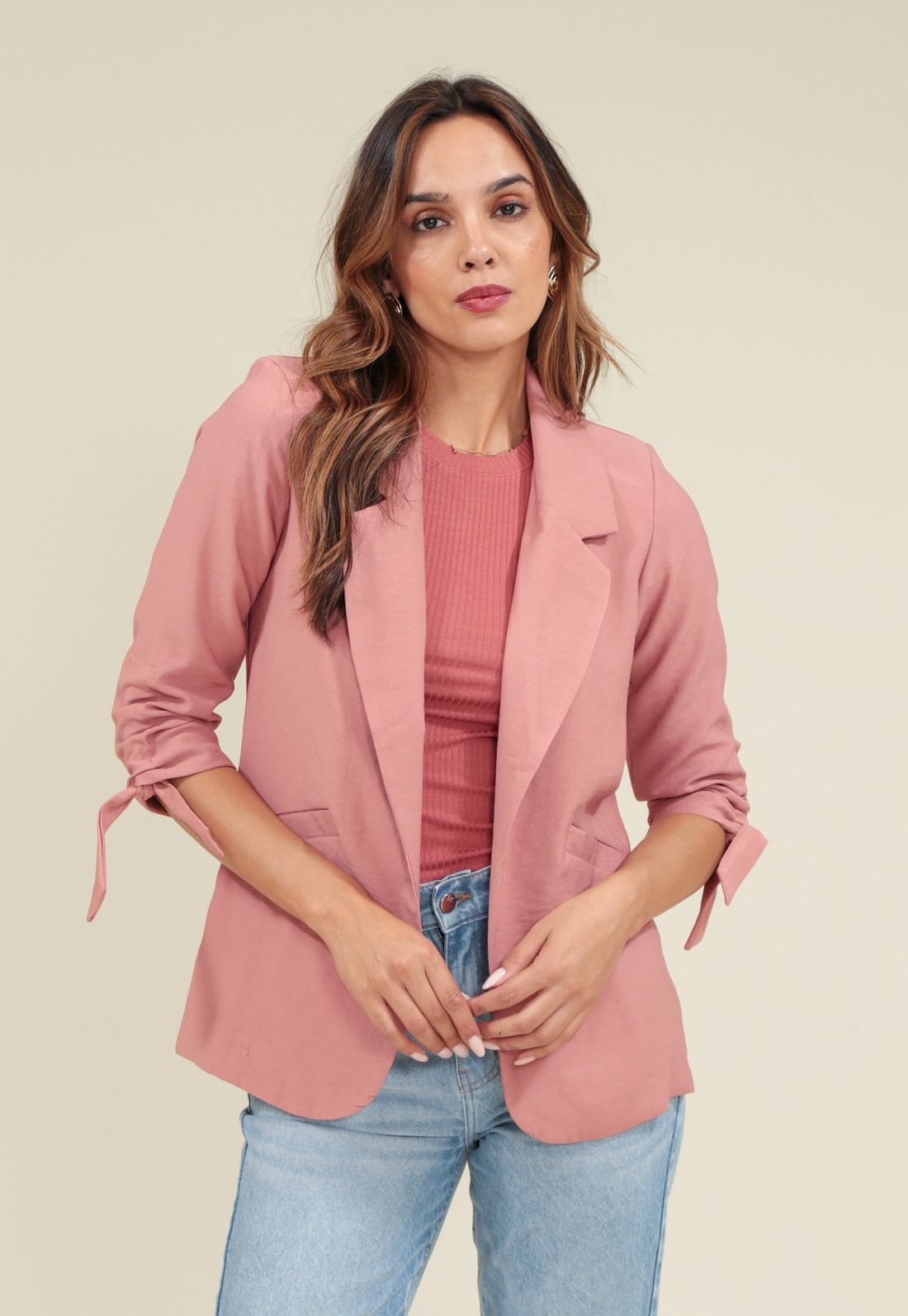 BLAZER ALFAIATARIA CREPE PUXADOR PUNHOS - Tamanho PP - Cor ROSE BLUSH