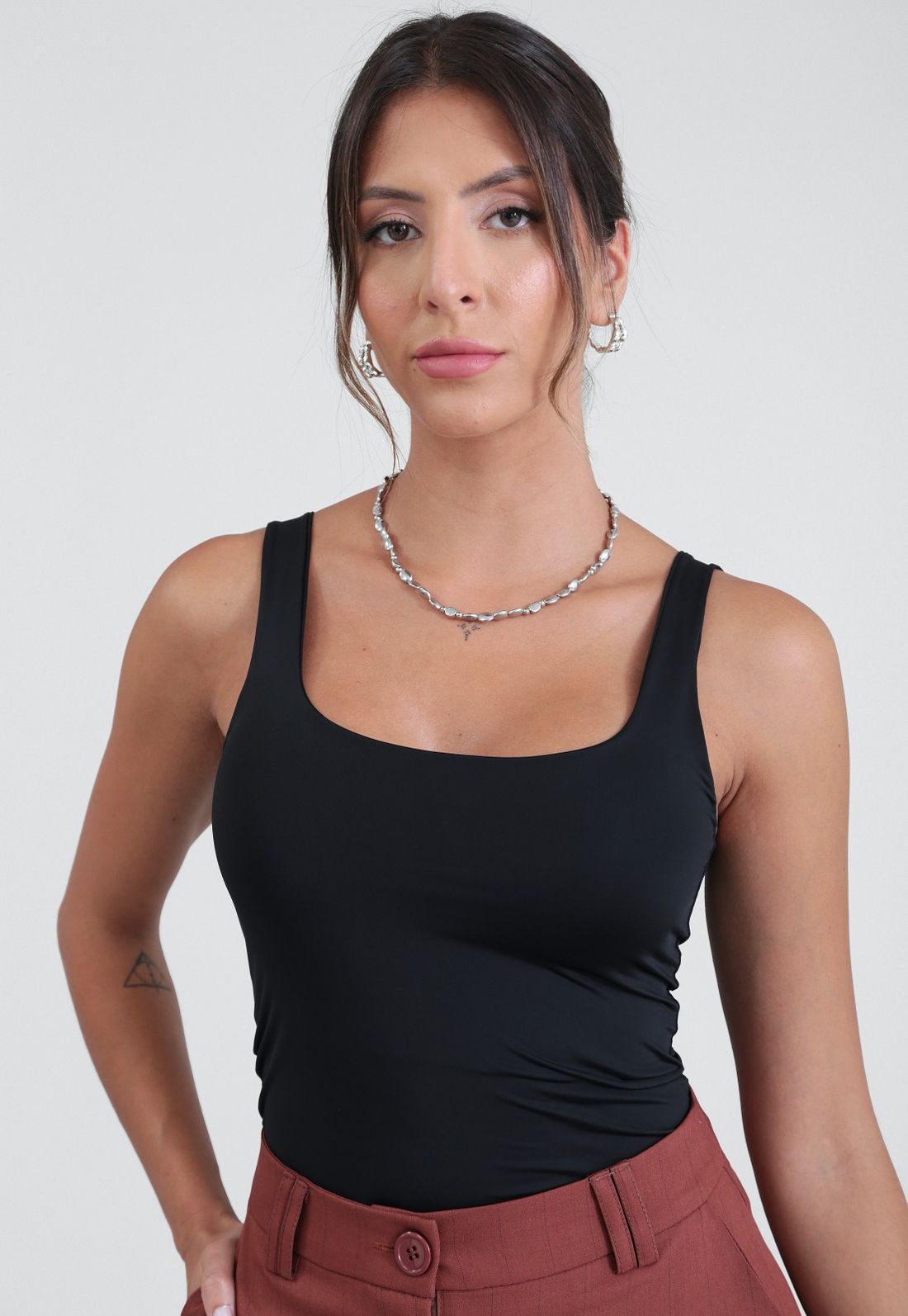 Blusa Regata Básica Em Poliamida - Tamanho P - Cor PRETO