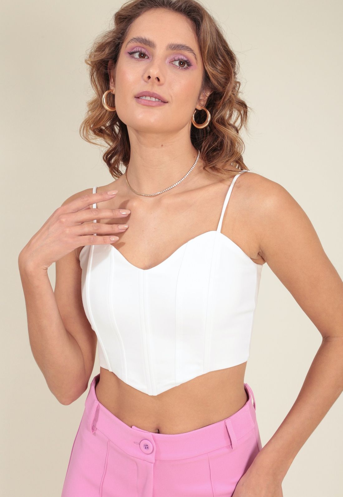 CROPPED ALFAIATARIA  CORSET - Tamanho G - Cor OFF WHITE