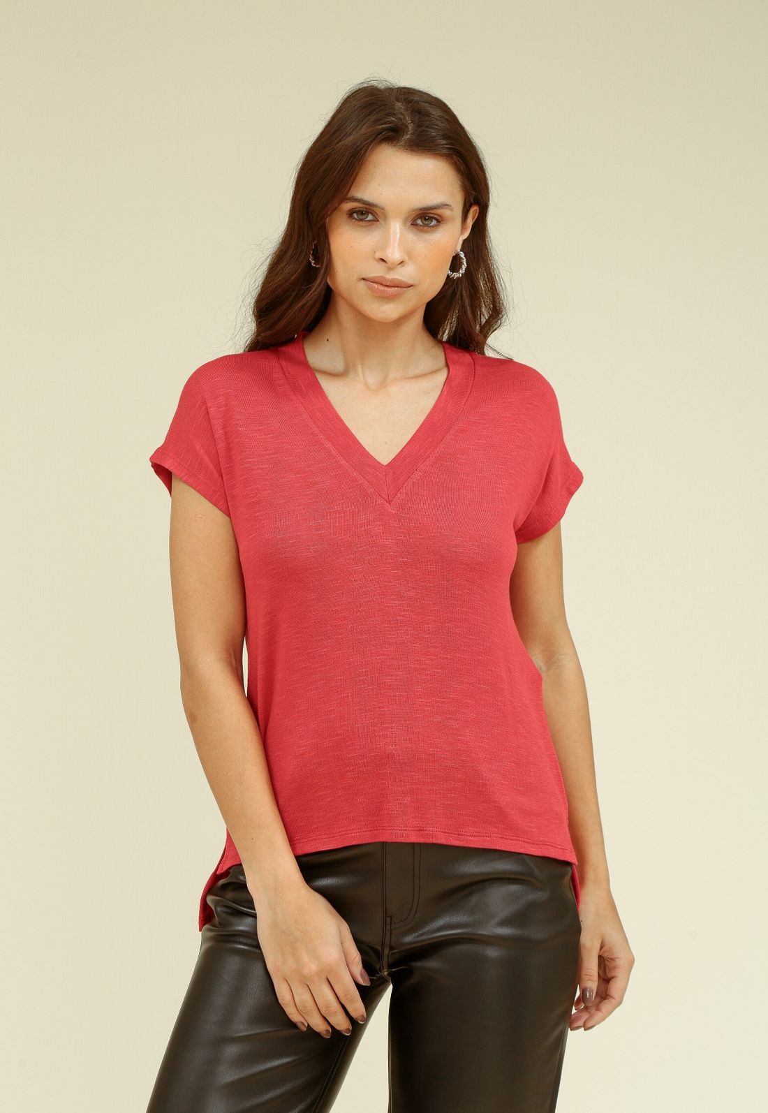 BLUSA MALHA FLAME DECOTE V - Cor VERMELHO - Tamanho PP