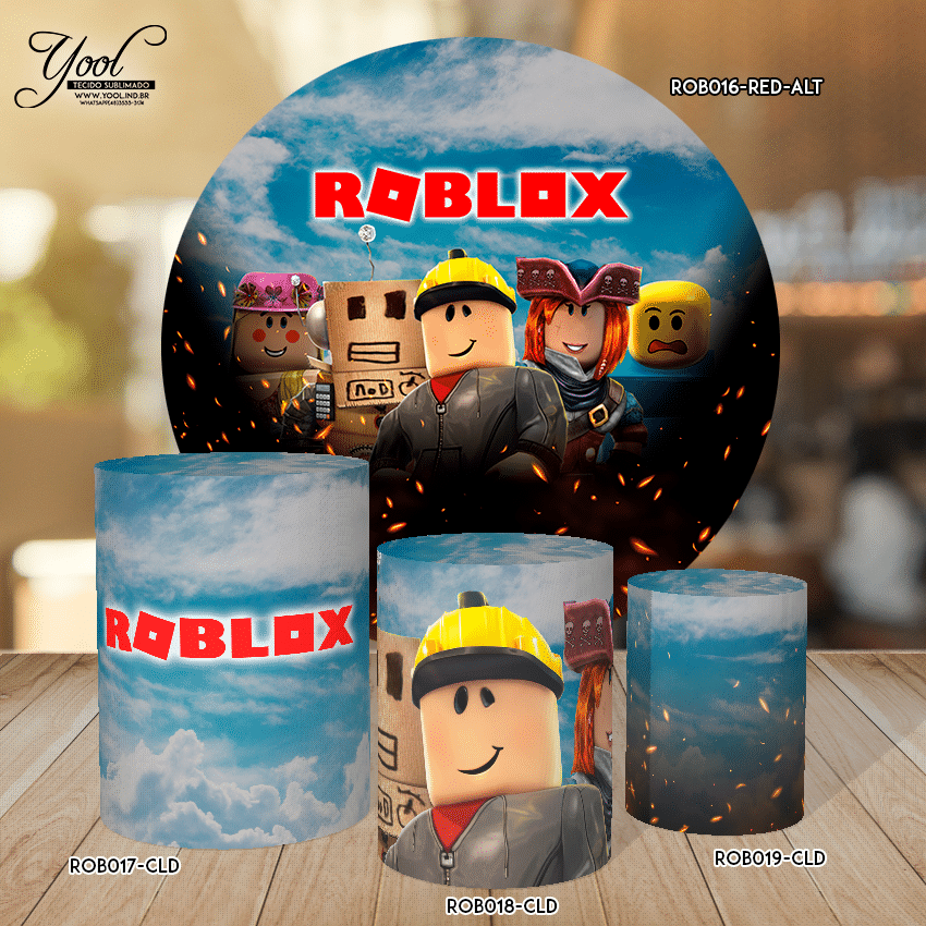 KIT PAINEL ROBLOX REDONDO + 3 CAPAS CILINDROS EM TECIDO SUBLIMADO