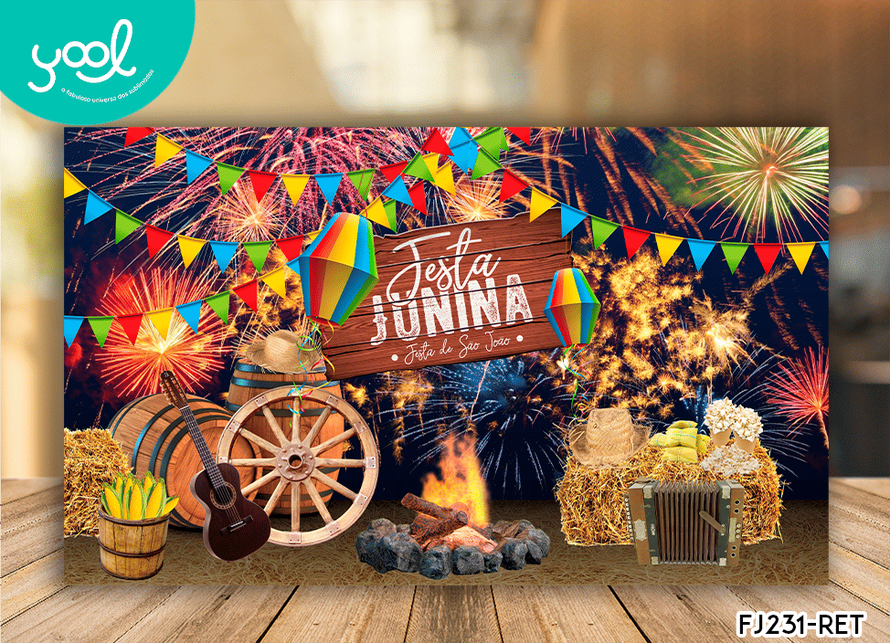 PAINEL FESTA JUNINA RETANGULAR EM TECIDO SUBLIMADO - Yool