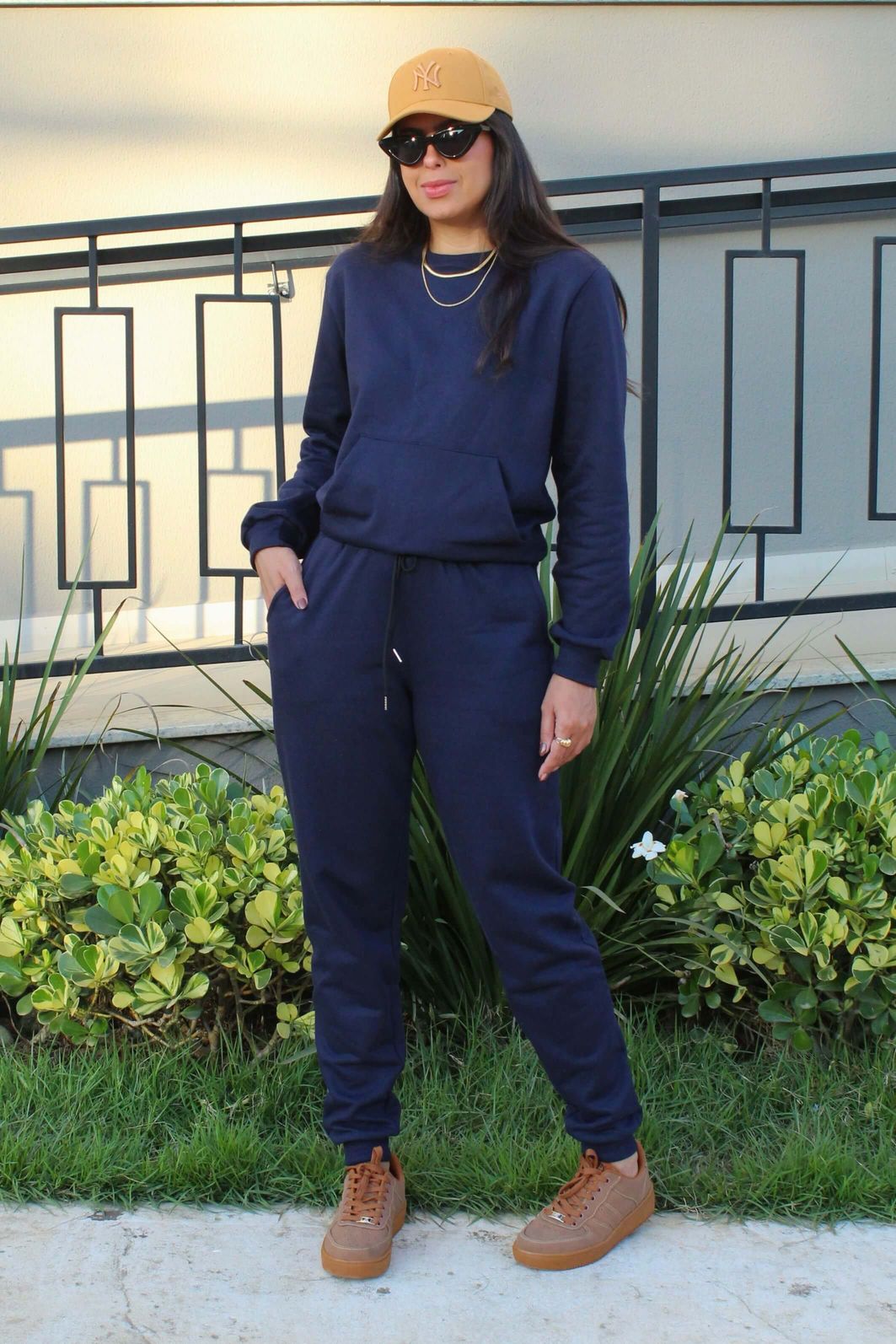 Conjunto moletom feminino felpado Calça Jogger Blusa Manga Longa