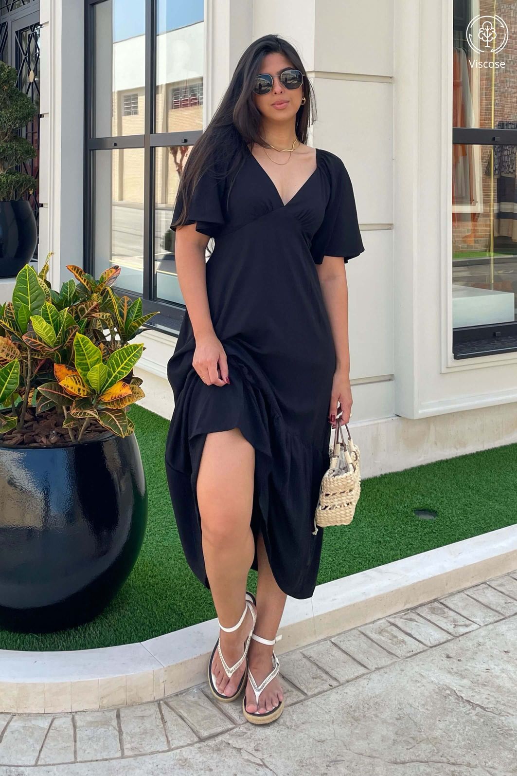 Vestido Longo Floral Vestido Viscose Vestido Estampado Com Fundo