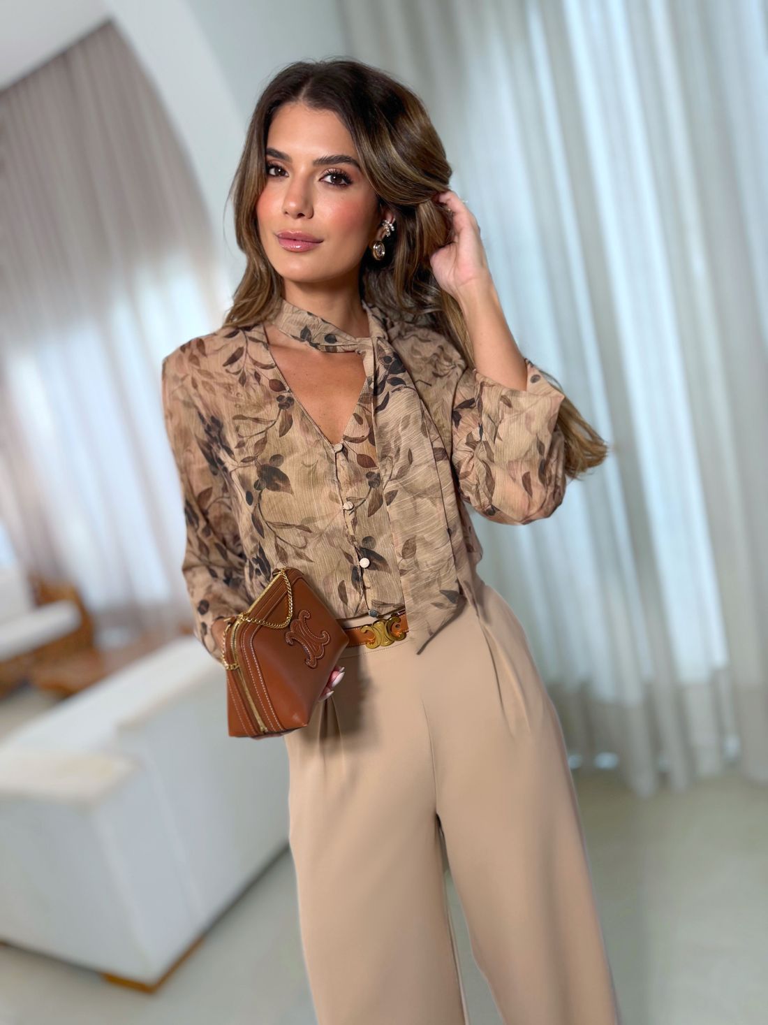 Camisa Laço Estampa Floral - Donna Ritz Mells Moda - Loja Virtual
