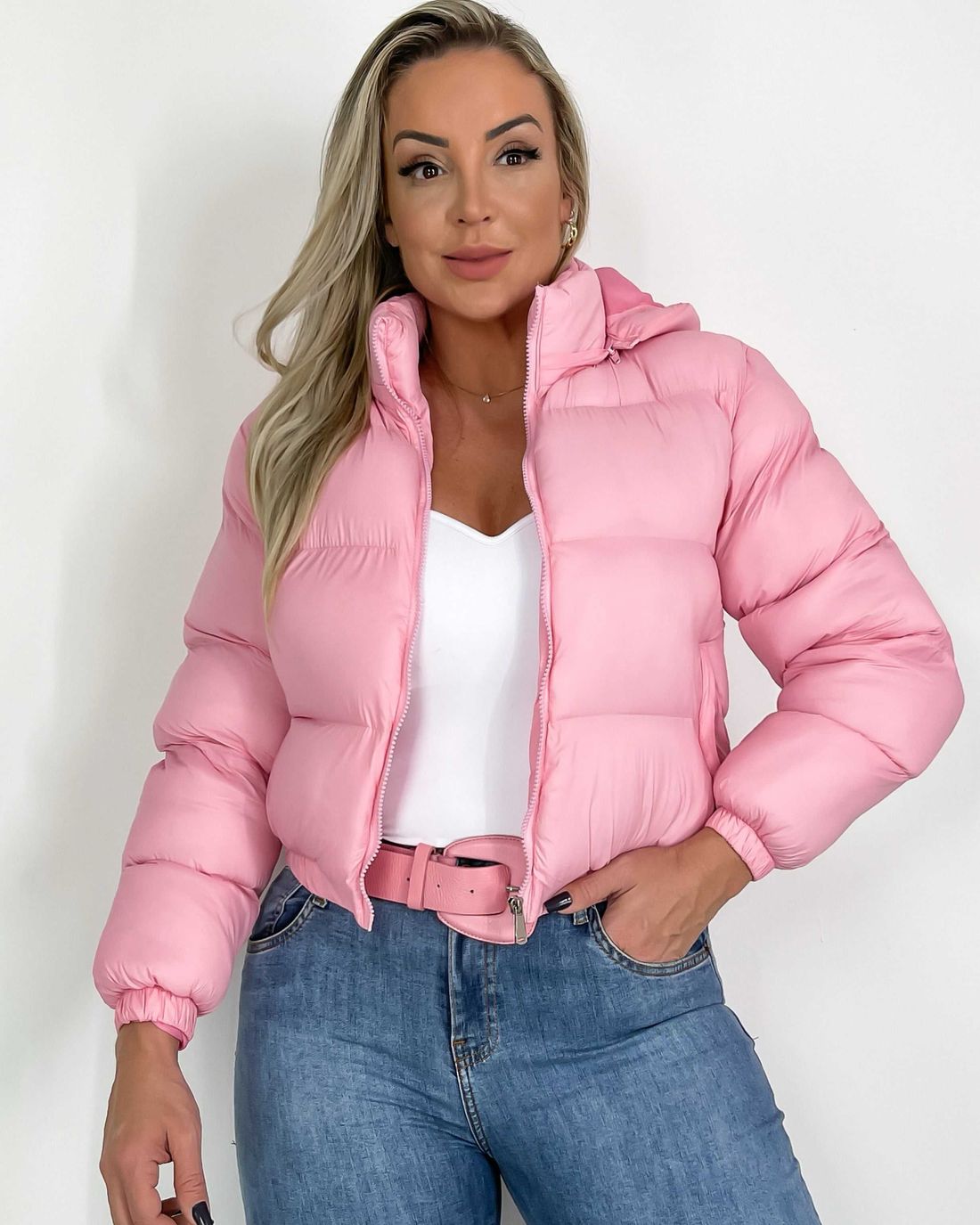 JAQUETA PUFFER ALANA - ROSA BEBÊ Loja Strass - Loja Virtual