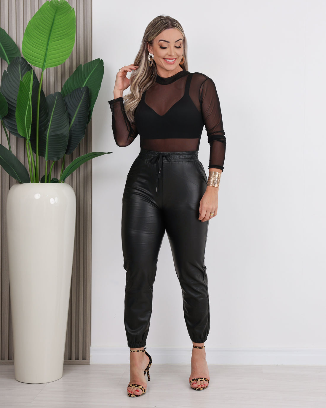 Jogger CalÇa De Couro No VerÃo CalÃ§a De Couro Com Elastico Calça