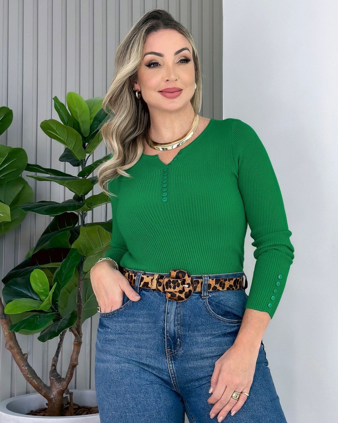 BLUSA TRICOT MANGA LONGA MONI VERDE BANDEIRA Loja Strass Loja