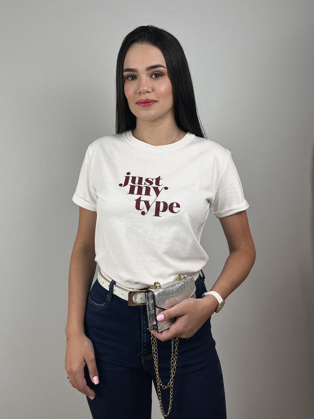 Tshirt Premium - Just My Type - Off White Meia Cereja - Loja Virtual