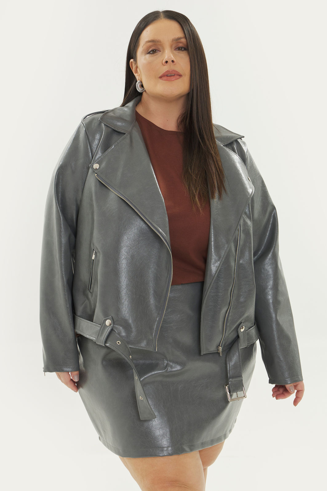 Jaqueta Biker Madonna Cinza Plus Size - Main Image