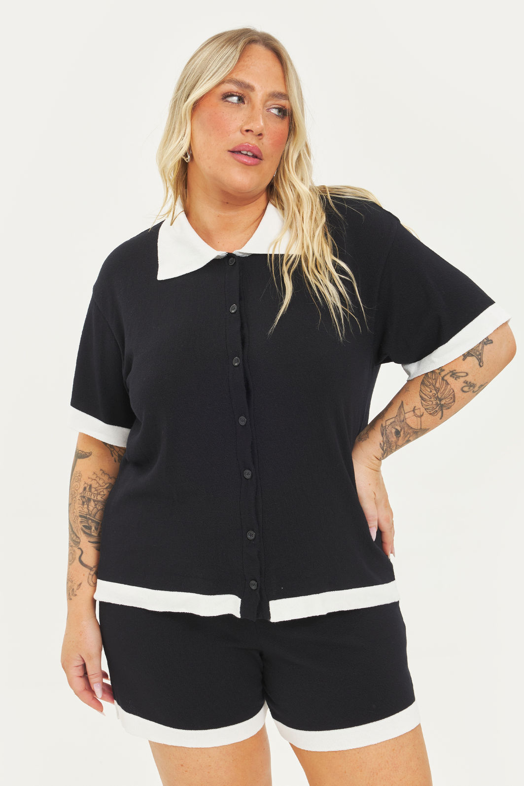Camisa Polo Tricô Adelina Preto Plus Size